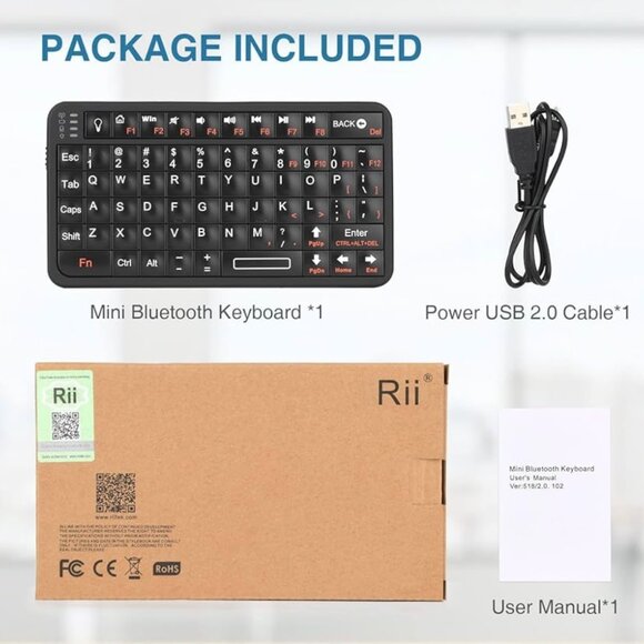 Rii Wireless Mini Bluetooth Keyboard i8BT / ISB11 Touchpad, Rechargeable, Black - Picture 8 of 9